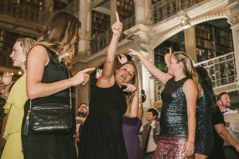 A gorgeous and fun wedding reception at the George Peabody Library in Baltimore, Maryland by Britney Clause Photography