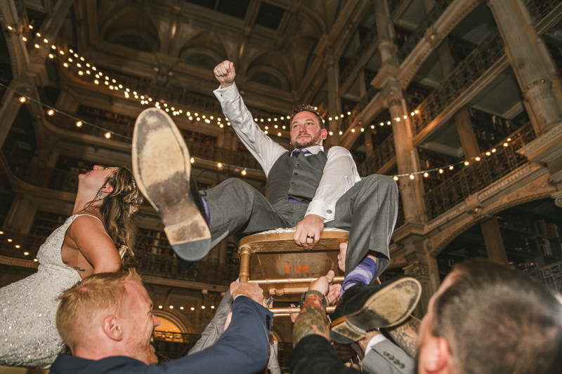 A gorgeous and fun wedding reception at the George Peabody Library in Baltimore, Maryland by Britney Clause Photography