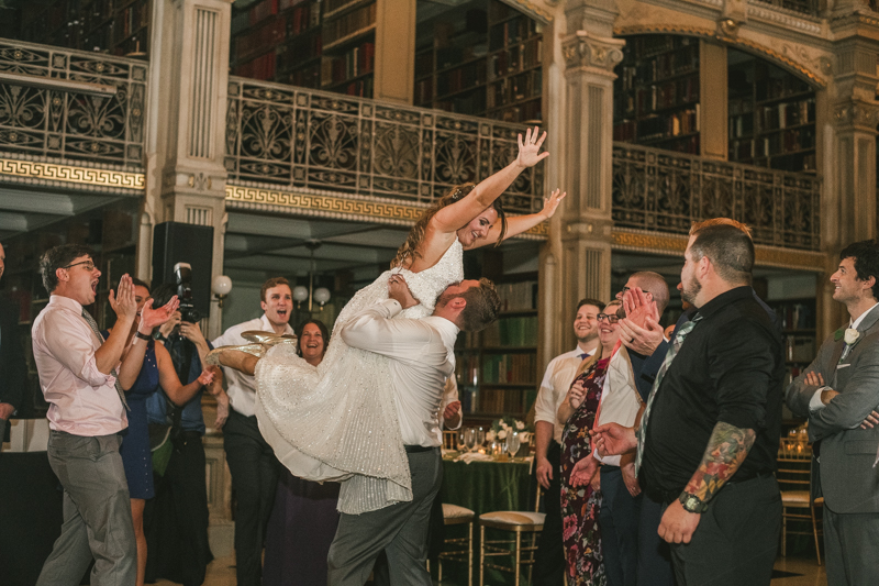 A gorgeous and fun wedding reception at the George Peabody Library in Baltimore, Maryland by Britney Clause Photography