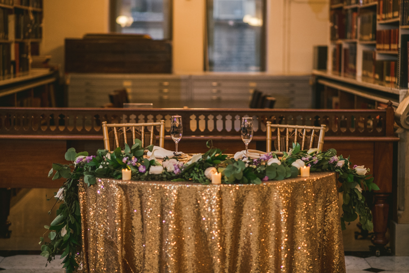 Beautiful wedding coordination by Olive You Events at George Peabody Library in Mount Vernon, Maryland by Britney Clause Photography