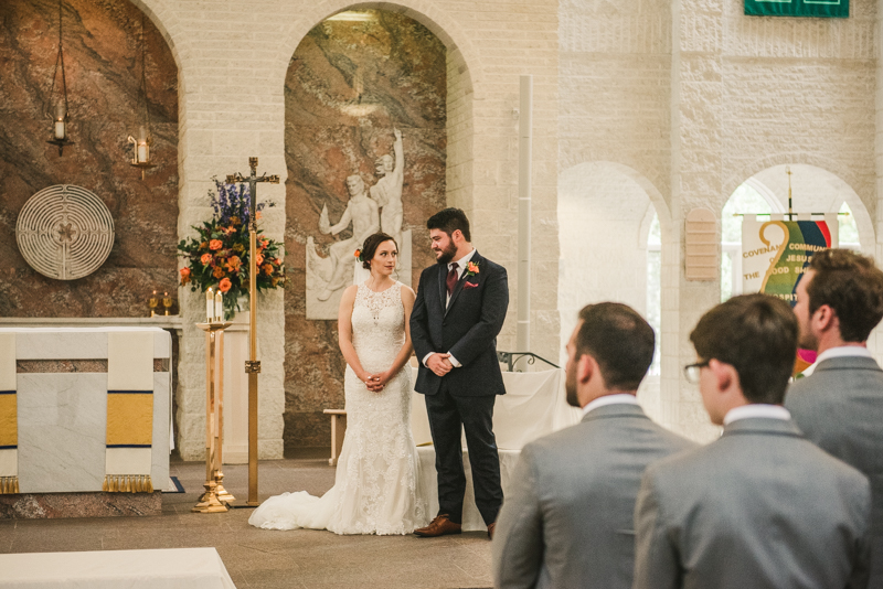 Gorgeous wedding ceremony at Jesus the Good Shepherd Church in Owings in Maryland. Photo by Britney Clause Photography