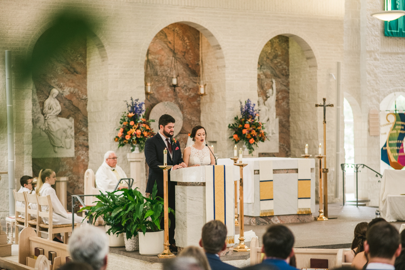 Gorgeous wedding ceremony at Jesus the Good Shepherd Church in Owings in Maryland. Photo by Britney Clause Photography