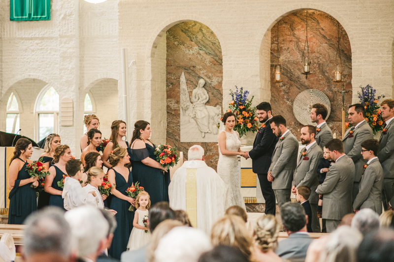 Gorgeous wedding ceremony at Jesus the Good Shepherd Church in Owings in Maryland. Photo by Britney Clause Photography