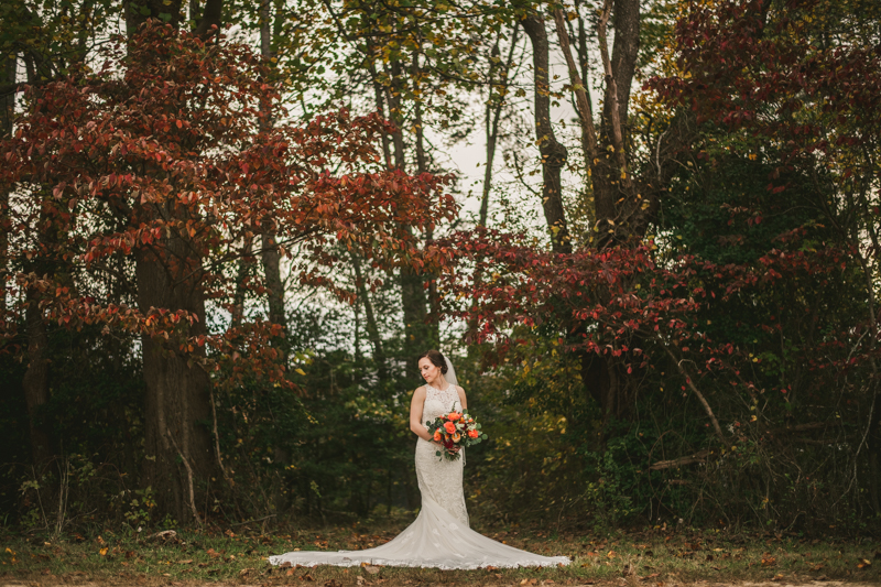 Stunning fall bride and groom just married portraits at The Barn at Pleasant Acres in Maryland. Photo by Britney Clause Photography