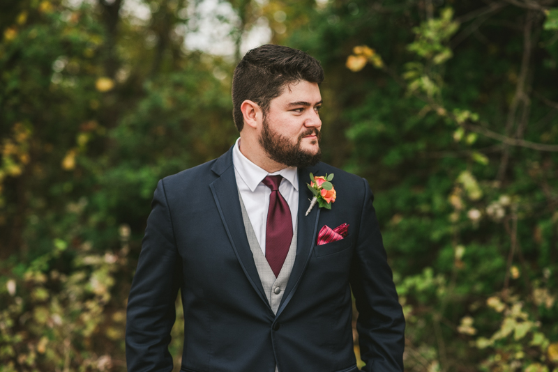 Stunning fall bride and groom just married portraits at The Barn at Pleasant Acres in Maryland. Photo by Britney Clause Photography