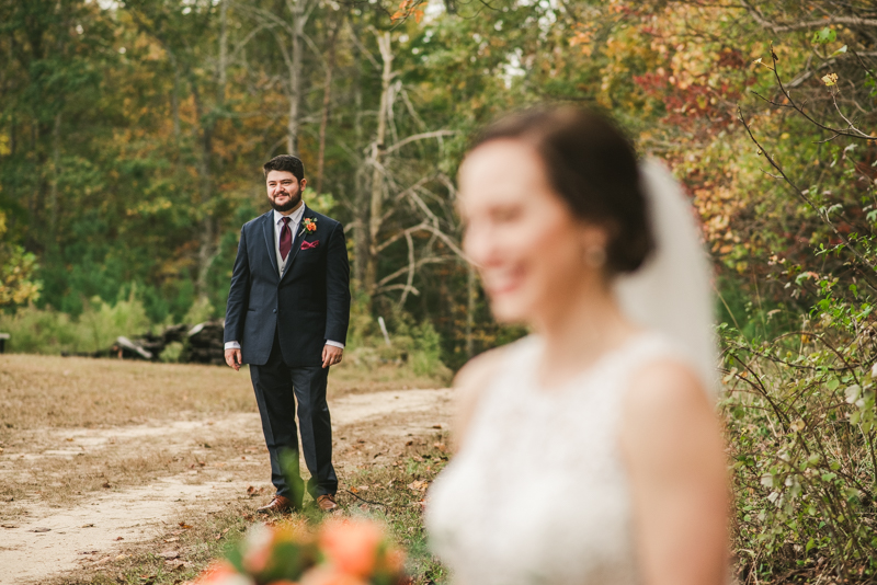 Stunning fall bride and groom just married portraits at The Barn at Pleasant Acres in Maryland. Photo by Britney Clause Photography