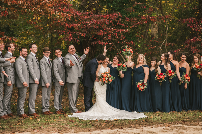 Stunning fall bridal party photos at The Barn at Pleasant Acres in Maryland. Photo by Britney Clause Photography