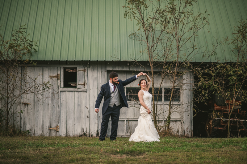 Stunning fall bride and groom just married portraits at The Barn at Pleasant Acres in Maryland. Photo by Britney Clause Photography