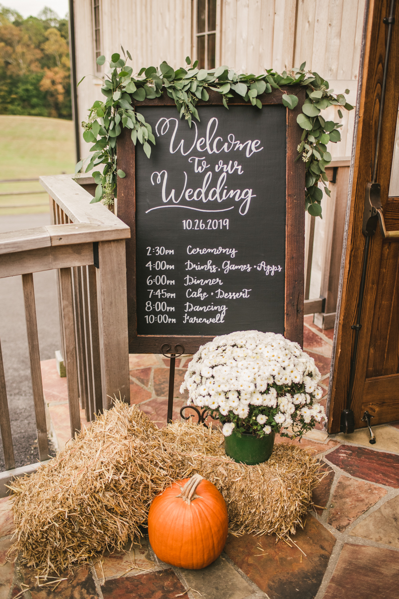 Gorgeous fall wedding reception details at The Barn at Pleasant Acres in Maryland. Photo by Britney Clause Photography