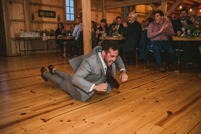 Gorgeous wedding reception at The Barn at Pleasant Acres with music by Washington Talent Agency in Maryland. Photo by Britney Clause Photography