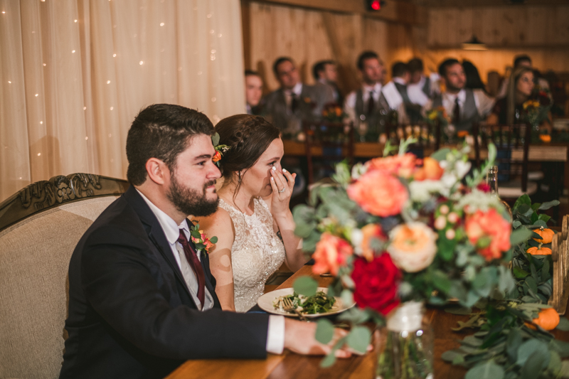 Gorgeous wedding reception at The Barn at Pleasant Acres with music by Washington Talent Agency in Maryland. Photo by Britney Clause Photography