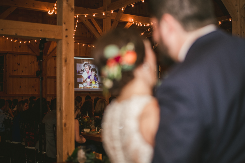 Gorgeous wedding reception at The Barn at Pleasant Acres with music by Washington Talent Agency in Maryland. Photo by Britney Clause Photography