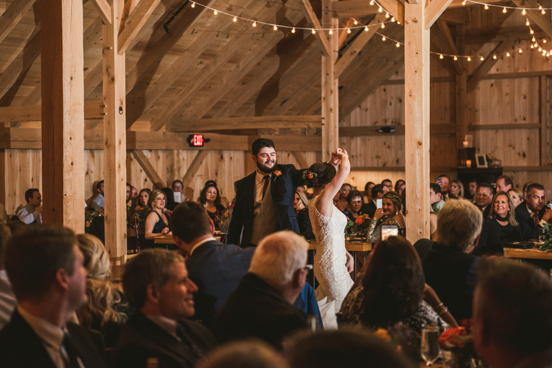 Gorgeous wedding reception at The Barn at Pleasant Acres with music by Washington Talent Agency in Maryland. Photo by Britney Clause Photography