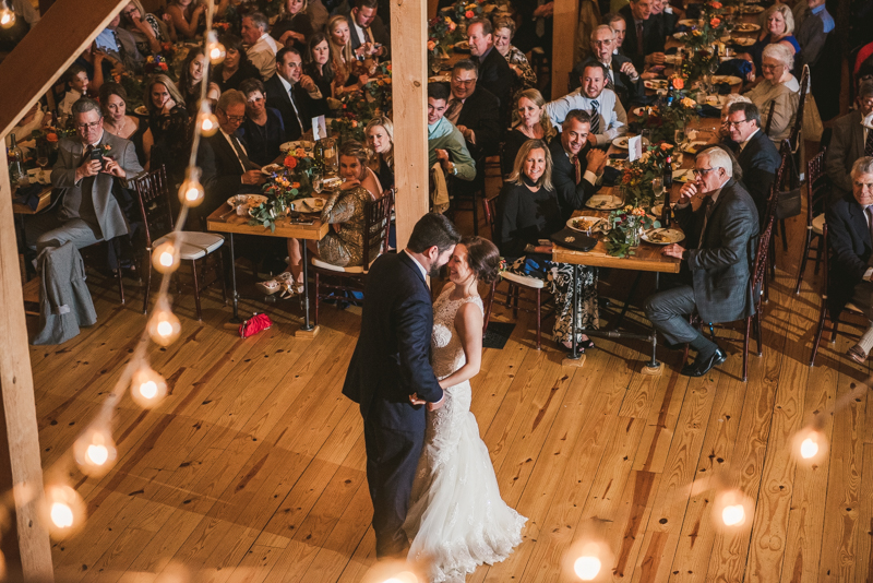 Gorgeous wedding reception at The Barn at Pleasant Acres with music by Washington Talent Agency in Maryland. Photo by Britney Clause Photography