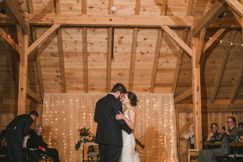 Gorgeous wedding reception at The Barn at Pleasant Acres with music by Washington Talent Agency in Maryland. Photo by Britney Clause Photography