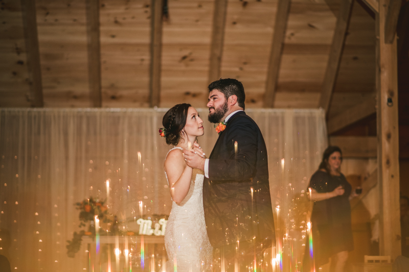 Gorgeous wedding reception at The Barn at Pleasant Acres with music by Washington Talent Agency in Maryland. Photo by Britney Clause Photography