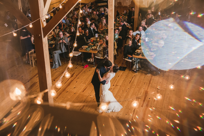 Gorgeous wedding reception at The Barn at Pleasant Acres with music by Washington Talent Agency in Maryland. Photo by Britney Clause Photography