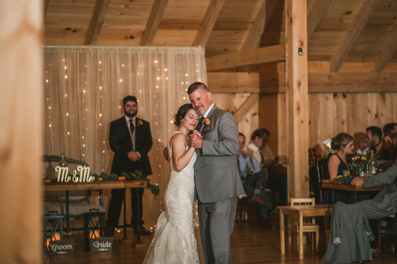 Gorgeous wedding reception at The Barn at Pleasant Acres with music by Washington Talent Agency in Maryland. Photo by Britney Clause Photography