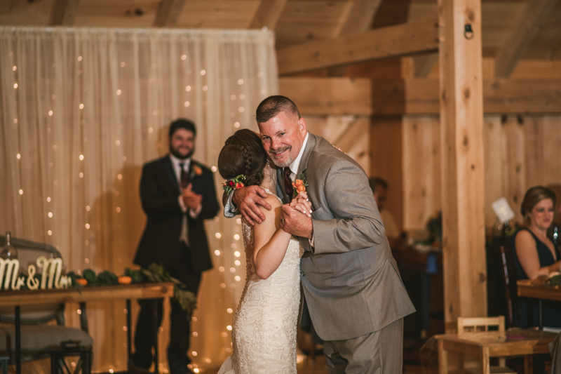 Gorgeous wedding reception at The Barn at Pleasant Acres with music by Washington Talent Agency in Maryland. Photo by Britney Clause Photography