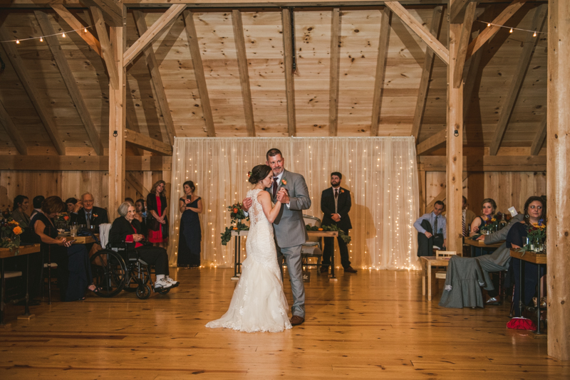 Gorgeous wedding reception at The Barn at Pleasant Acres with music by Washington Talent Agency in Maryland. Photo by Britney Clause Photography