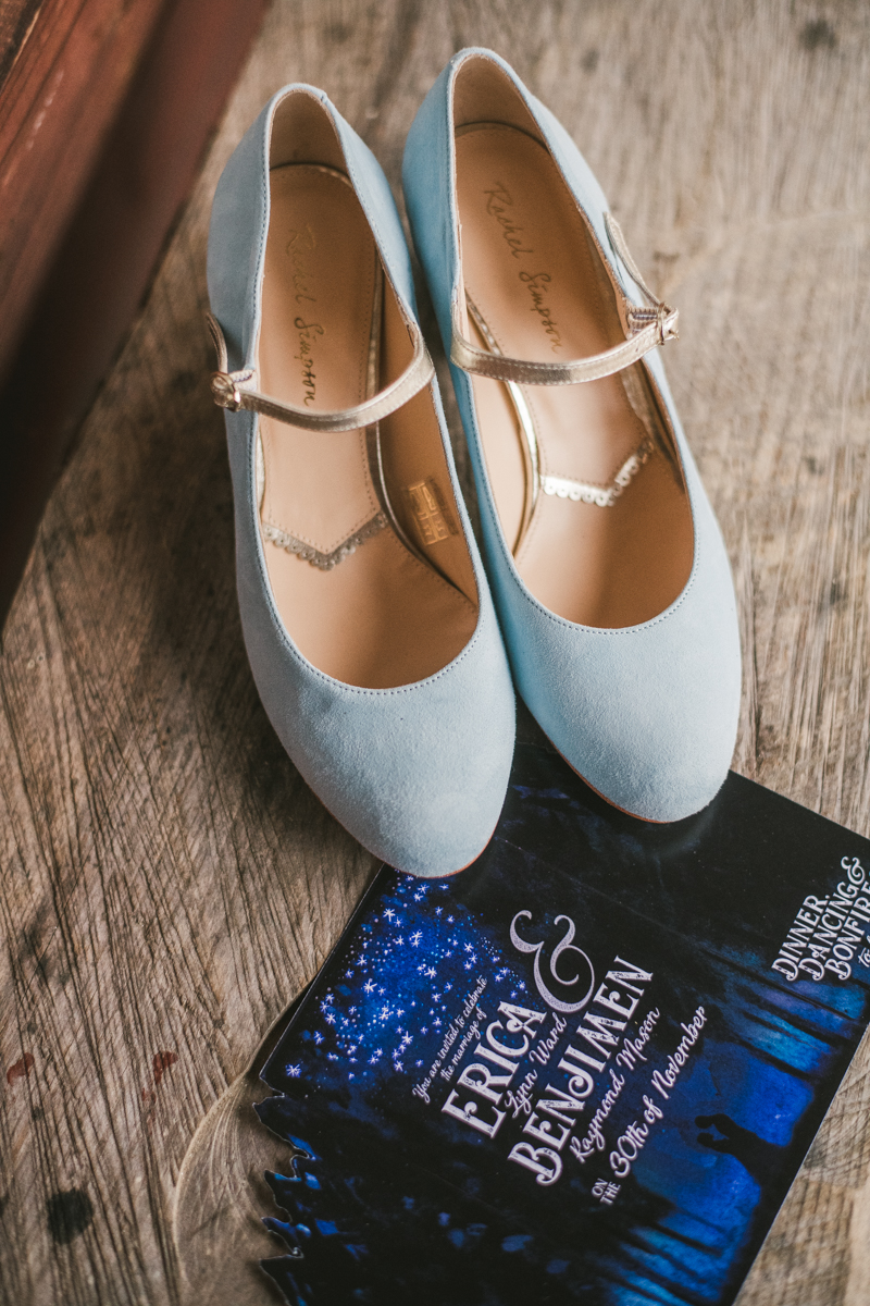 A cozy wedding under the stars with shoes from BHLDN at Camp Puh'Tuk in the Pines in Monkton Marlaynd by Britney Clause Photography