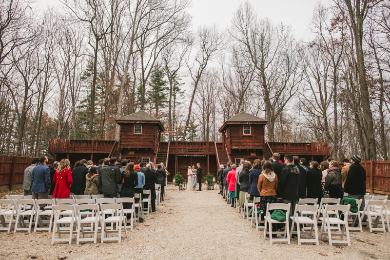A cozy wedding ceremony under the stars at Camp Puh'Tuk in the Pines in Monkton Marlaynd by Britney Clause Photography