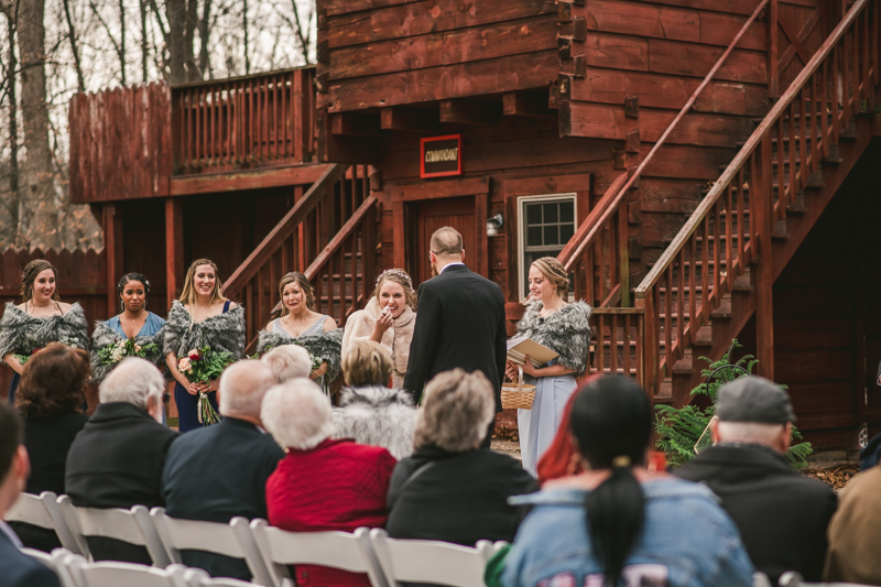 A cozy wedding ceremony under the stars at Camp Puh'Tuk in the Pines in Monkton Marlaynd by Britney Clause Photography