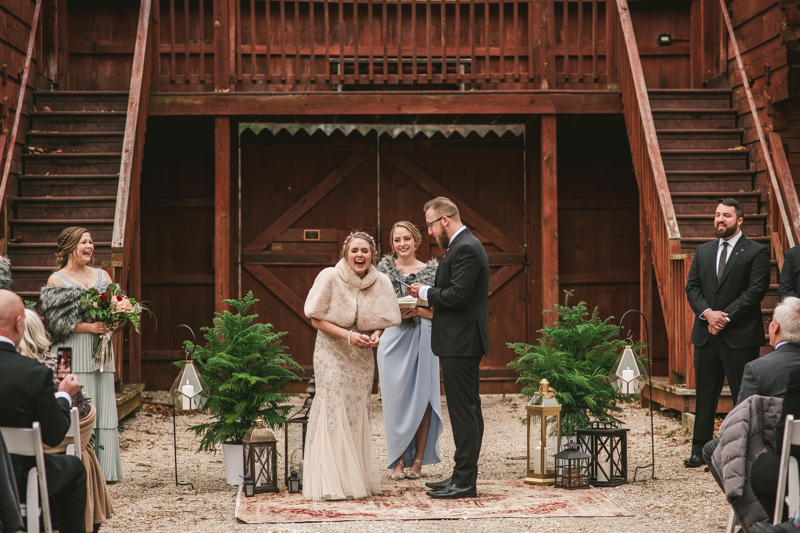 A cozy wedding ceremony under the stars at Camp Puh'Tuk in the Pines in Monkton Marlaynd by Britney Clause Photography