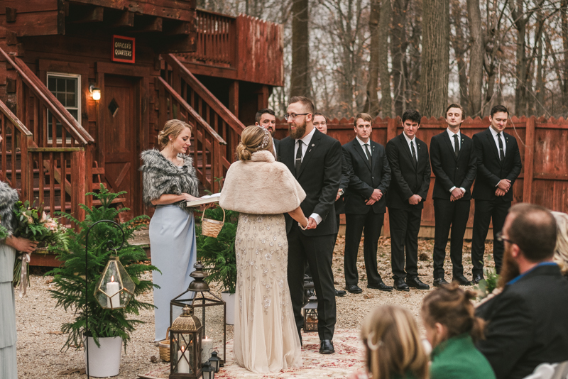 A cozy wedding ceremony under the stars at Camp Puh'Tuk in the Pines in Monkton Marlaynd by Britney Clause Photography