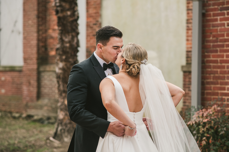 Stunning wedding bride and groom portraits at Mt Washington Mill Dye House in Baltimore, Maryland. Captured by Britney Clause Photography