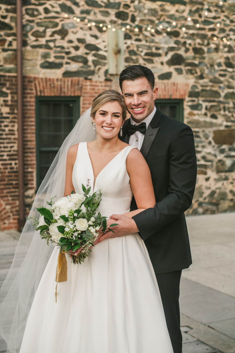 Stunning wedding bride and groom portraits at Mt Washington Mill Dye House in Baltimore, Maryland. Captured by Britney Clause Photography