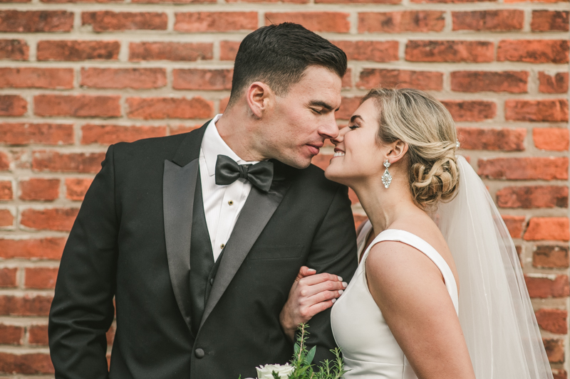 Stunning wedding bride and groom portraits at Mt Washington Mill Dye House in Baltimore, Maryland. Captured by Britney Clause Photography