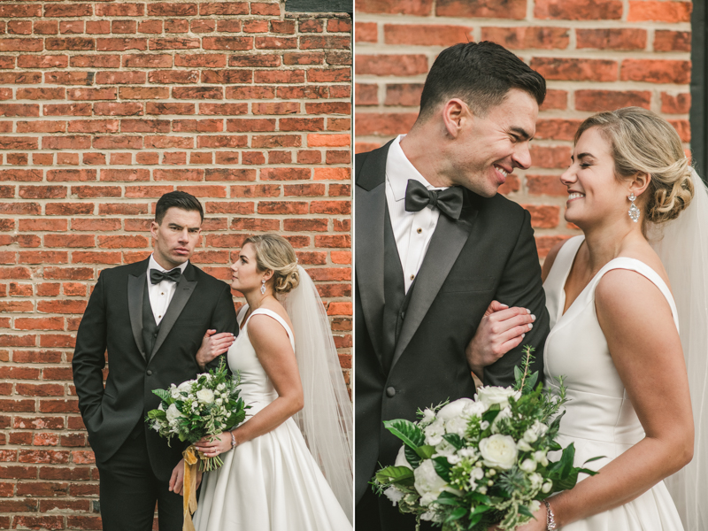 Stunning wedding bride and groom portraits at Mt Washington Mill Dye House in Baltimore, Maryland. Captured by Britney Clause Photography