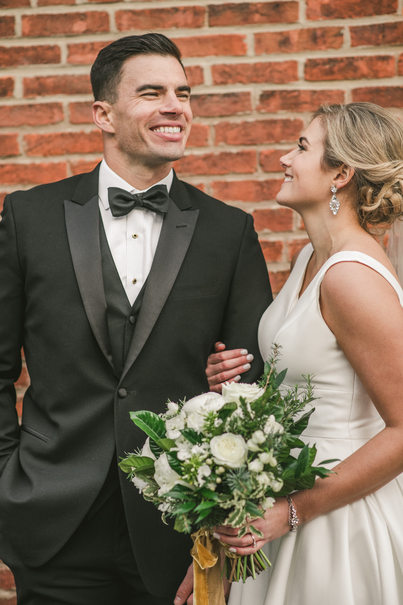 Stunning wedding bride and groom portraits at Mt Washington Mill Dye House in Baltimore, Maryland. Captured by Britney Clause Photography