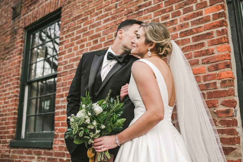 Stunning wedding bride and groom portraits at Mt Washington Mill Dye House in Baltimore, Maryland. Captured by Britney Clause Photography