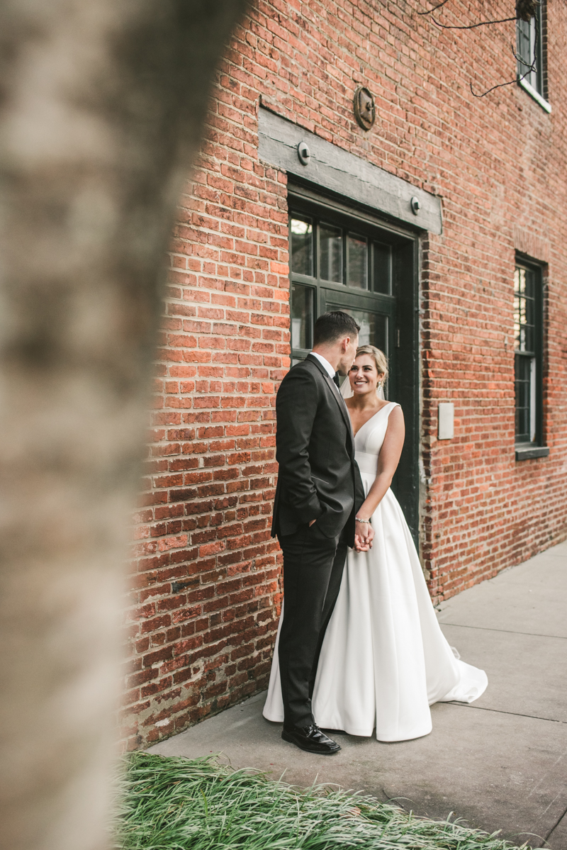 Stunning wedding bride and groom portraits at Mt Washington Mill Dye House in Baltimore, Maryland. Captured by Britney Clause Photography