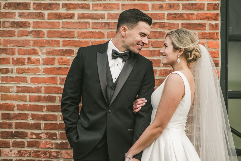 Stunning wedding bride and groom portraits at Mt Washington Mill Dye House in Baltimore, Maryland. Captured by Britney Clause Photography