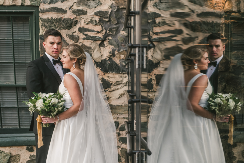 Stunning wedding bride and groom portraits at Mt Washington Mill Dye House in Baltimore, Maryland. Captured by Britney Clause Photography