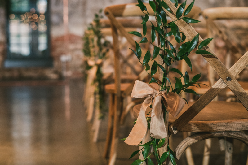 Stunning wedding florals by Violet Floral Designs at Mt Washington Mill Dye House in Baltimore, Maryland. Captured by Britney Clause Photography