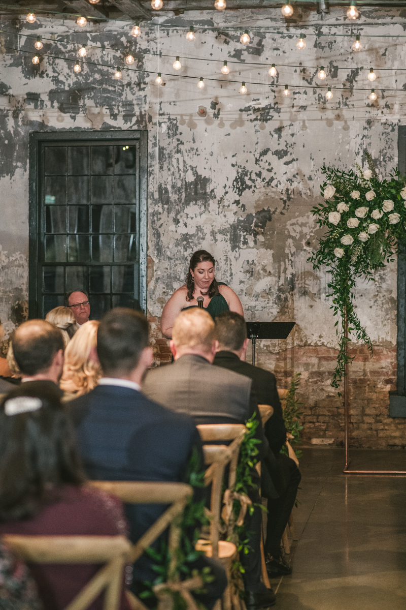 A gorgeous wedding ceremony at Mt Washington Mill Dye House in Baltimore, Maryland. Captured by Britney Clause Photography