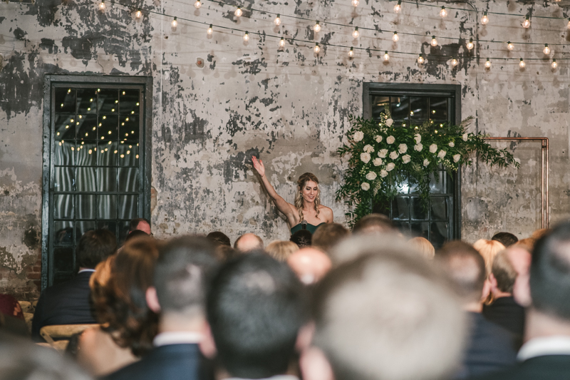 A gorgeous wedding ceremony at Mt Washington Mill Dye House in Baltimore, Maryland. Captured by Britney Clause Photography