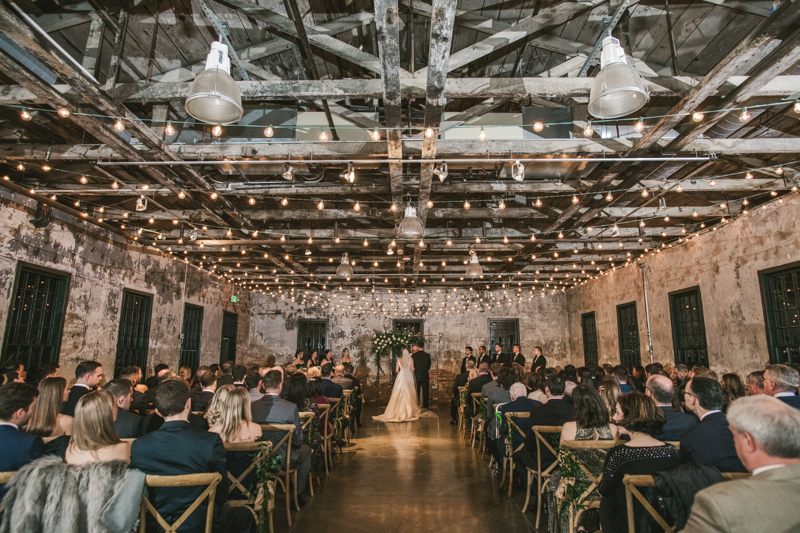 A gorgeous wedding ceremony at Mt Washington Mill Dye House in Baltimore, Maryland. Captured by Britney Clause Photography