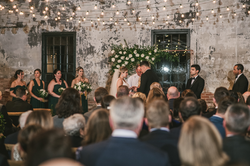 A gorgeous wedding ceremony at Mt Washington Mill Dye House in Baltimore, Maryland. Captured by Britney Clause Photography