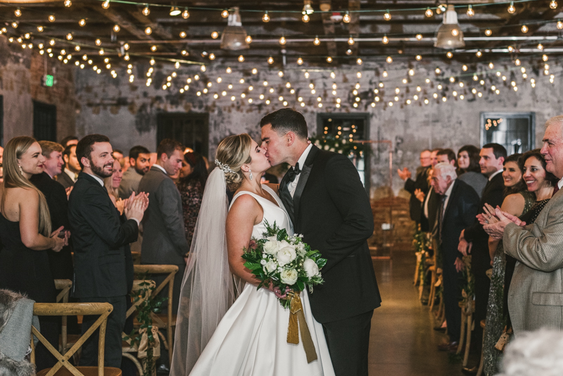 A gorgeous wedding ceremony at Mt Washington Mill Dye House in Baltimore, Maryland. Captured by Britney Clause Photography