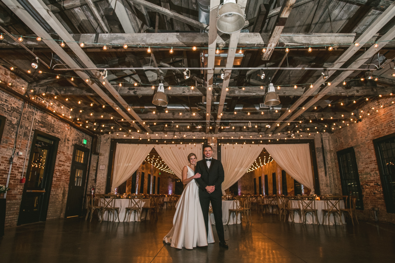 Stunning wedding bride and groom portraits at Mt Washington Mill Dye House in Baltimore, Maryland. Captured by Britney Clause Photography