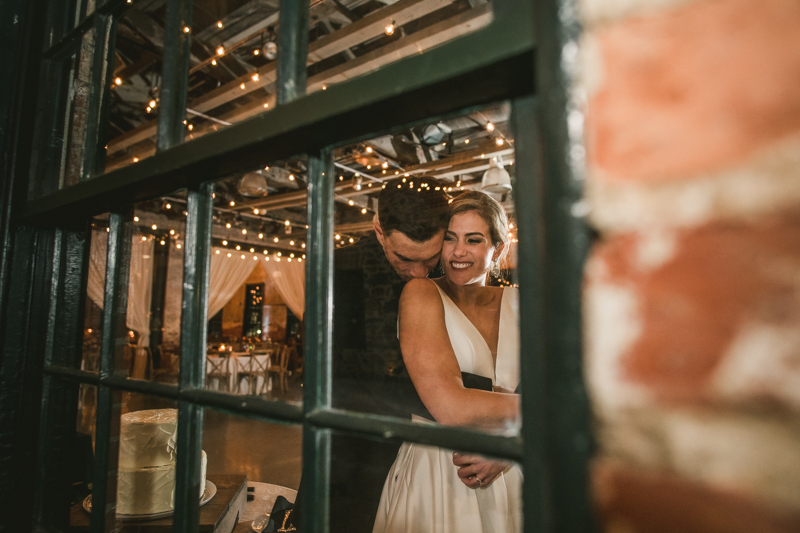 Stunning wedding bride and groom portraits at Mt Washington Mill Dye House in Baltimore, Maryland. Captured by Britney Clause Photography