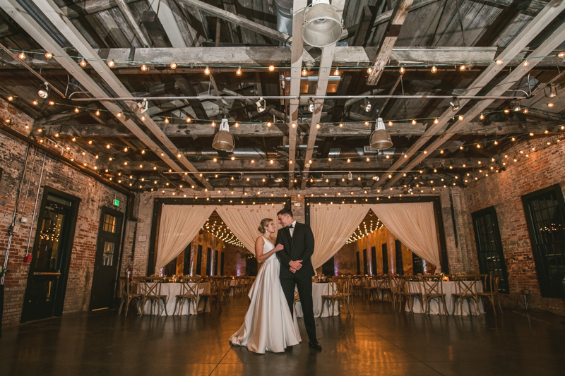 Stunning wedding bride and groom portraits at Mt Washington Mill Dye House in Baltimore, Maryland. Captured by Britney Clause Photography