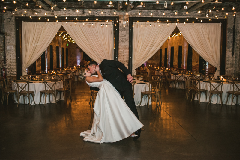 Stunning wedding bride and groom portraits at Mt Washington Mill Dye House in Baltimore, Maryland. Captured by Britney Clause Photography