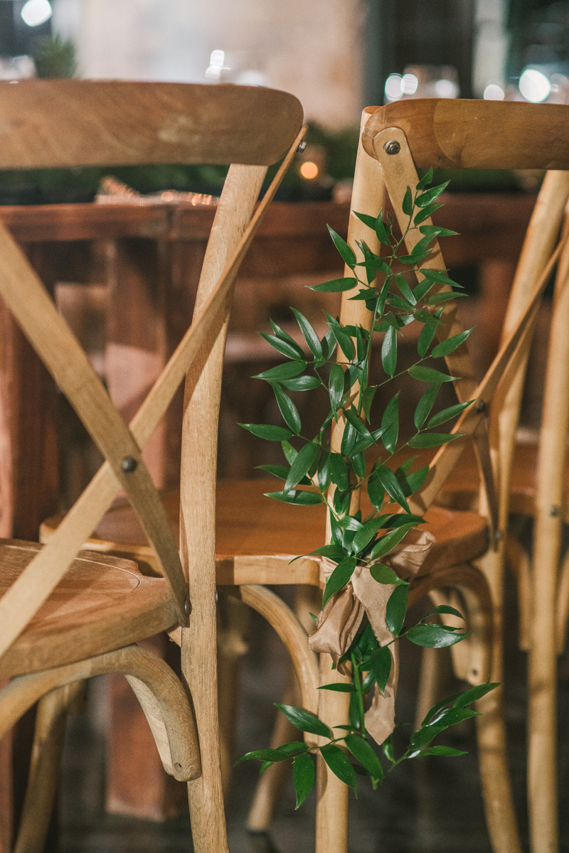 A stylish wedding reception at Mt Washington Mill Dye House in Baltimore, Maryland. Captured by Britney Clause Photography