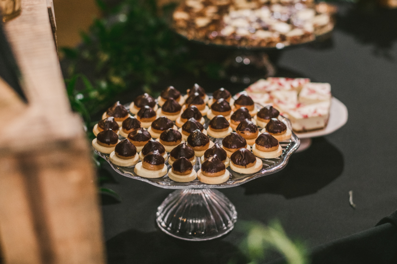 Delicious wedding bites from caterer Copper Kitchen at Mt Washington Mill Dye House in Baltimore, Maryland. Captured by Britney Clause Photography